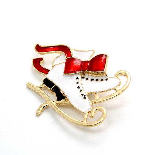 Christmas theme golden christmas skate brooch