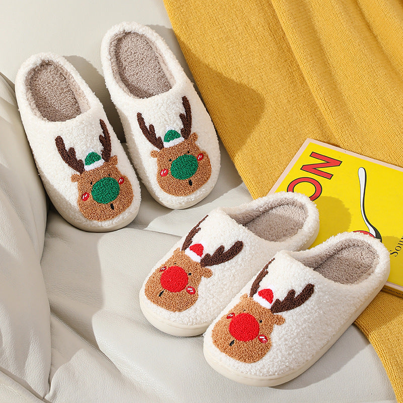 Winter Warm Home Christmas Elk Cotton Slippers