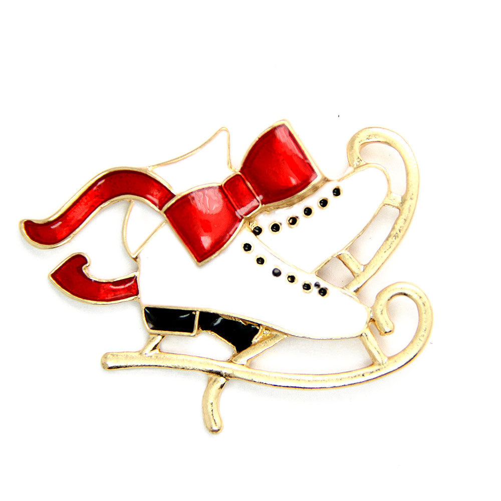 Christmas theme golden christmas skate brooch