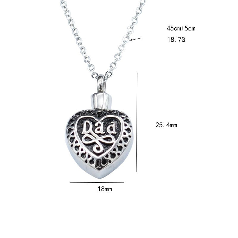 DAD Ashes Necklace Can Be Opened Fashionable Heart-shaped Pendant New Relatives Heart Memorial DAD