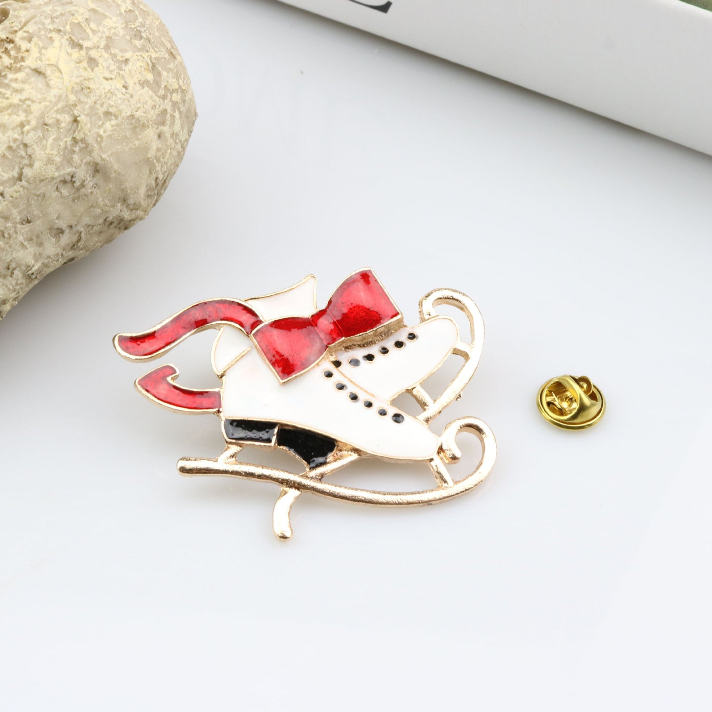 Christmas theme golden christmas skate brooch