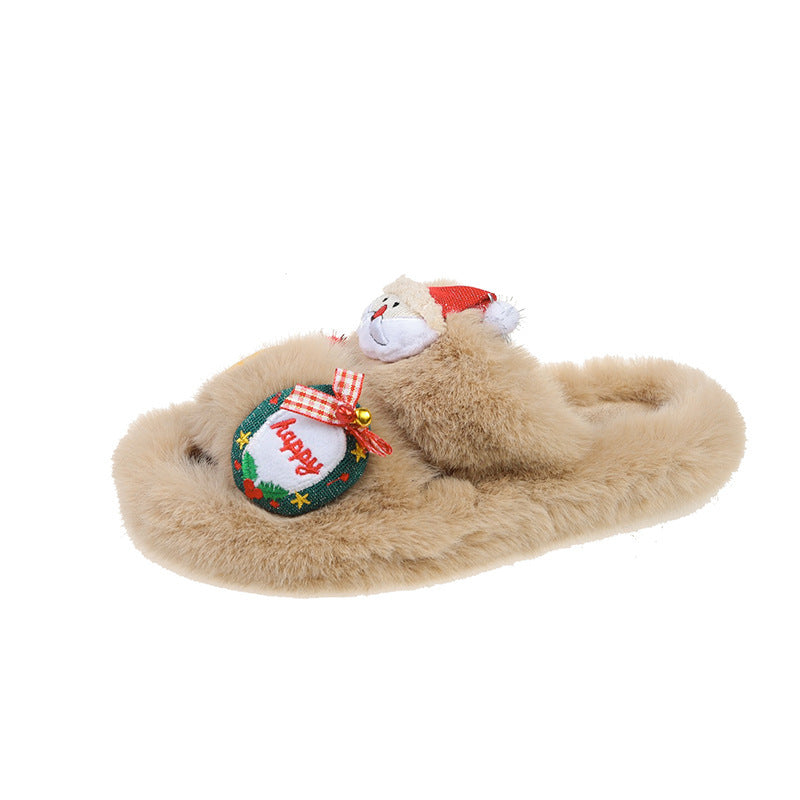 Women's Suede Cute Christmas Cartoon Cotton Slippers